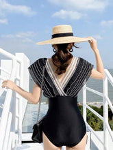 Load image into Gallery viewer, Retro Lotus Leaf High Waist Lace Riffled Swimwear