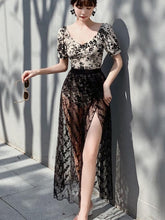 Load image into Gallery viewer, New Lace Long Shirt conservative belly covering all in one sexy retro swimwear
