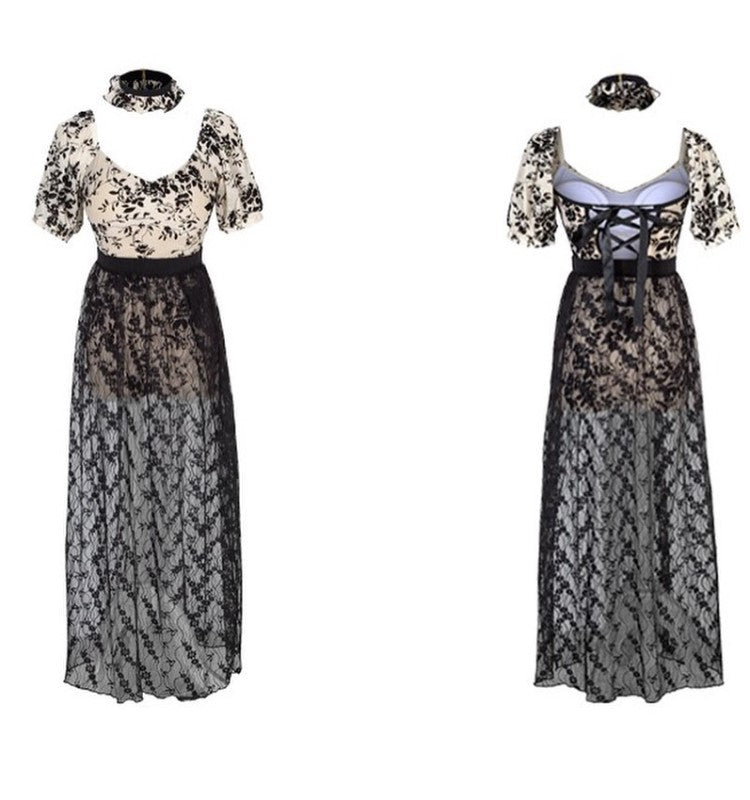 New Lace Long Shirt conservative belly covering all in one sexy retro swimwear