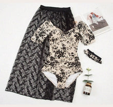 Load image into Gallery viewer, New Lace Long Shirt conservative belly covering all in one sexy retro swimwear
