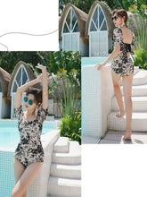Load image into Gallery viewer, New Lace Long Shirt conservative belly covering all in one sexy retro swimwear
