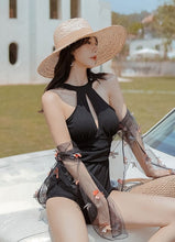 Load image into Gallery viewer, Black and White Swimwear with Mesh Blouse Covering
