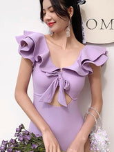 Load image into Gallery viewer, Lavender colour Retro Lotis leaf ruffled swimwear
