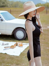 Load image into Gallery viewer, Black and White Swimwear with Mesh Blouse Covering
