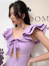 Load image into Gallery viewer, Lavender colour Retro Lotis leaf ruffled swimwear
