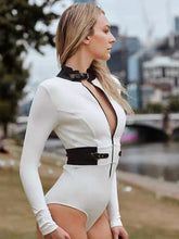 Load image into Gallery viewer, Ivory White Zipper Long Sleeved swimsuit
