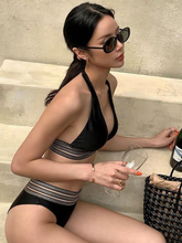 Load image into Gallery viewer, Deep V Halter Blackness Triangle Bikini

