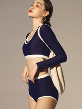 Load image into Gallery viewer, Dark Blue Three Pieces Split Swimwear
