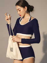 Load image into Gallery viewer, Dark Blue Three Pieces Split Swimwear
