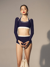 Load image into Gallery viewer, Dark Blue Three Pieces Split Swimwear
