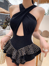 Load image into Gallery viewer, Cut Out Cross Shoulder Strap Open Back Raffle Swimwear
