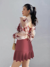 Load image into Gallery viewer, Maternity Two Piece Split Skirt Swimwear with chest pad
