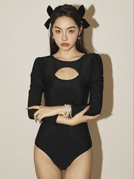 Black Long Sleeve Two Piece Swimsuit