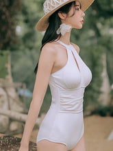 Load image into Gallery viewer, Black and White Swimwear with Mesh Blouse Covering
