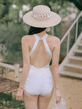 Load image into Gallery viewer, Black and White Swimwear with Mesh Blouse Covering

